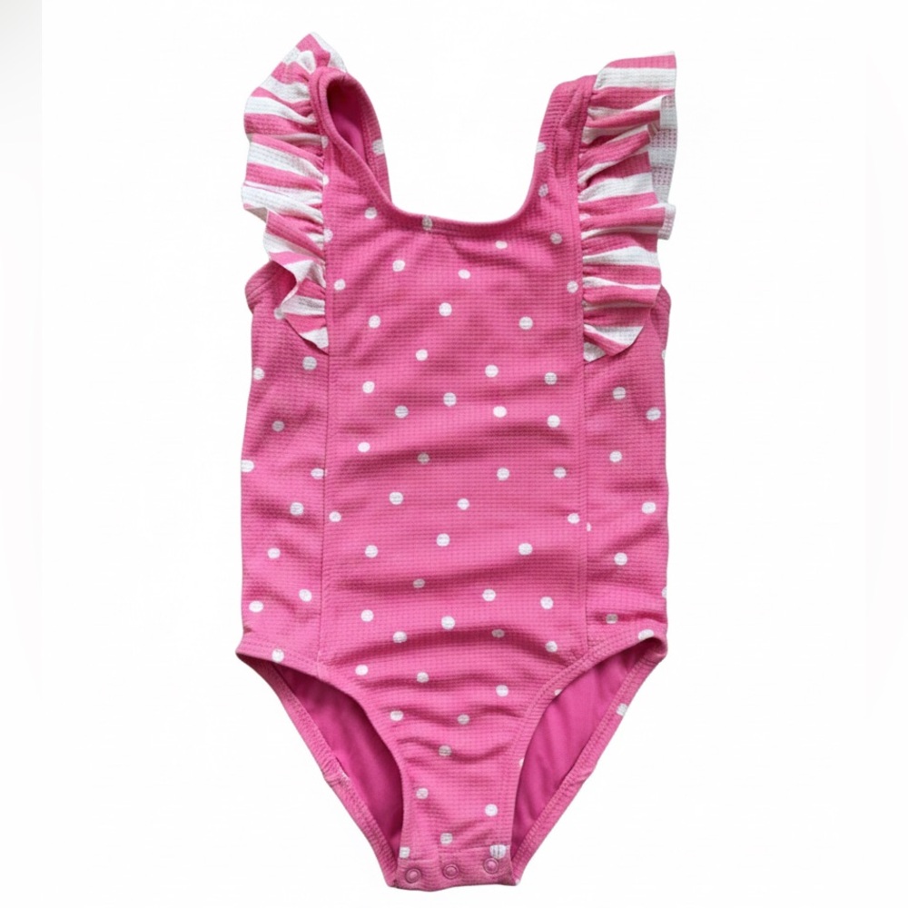 Pink Polka Dot Kids Swim One Piece 2T Cute Retro 50s Pool Summer Beach
